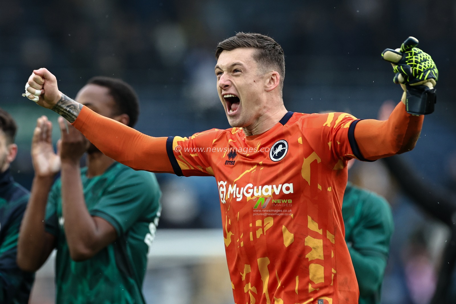Liam Roberts of Millwall celebrates the 0-2 win with the fans during the Emirates FA Cup Fourth Round match Leeds United vs Millwall at Elland Road, Leeds, United Kingdom, 8th February 2025

(Photo by Mark Cosgrove/News Images)