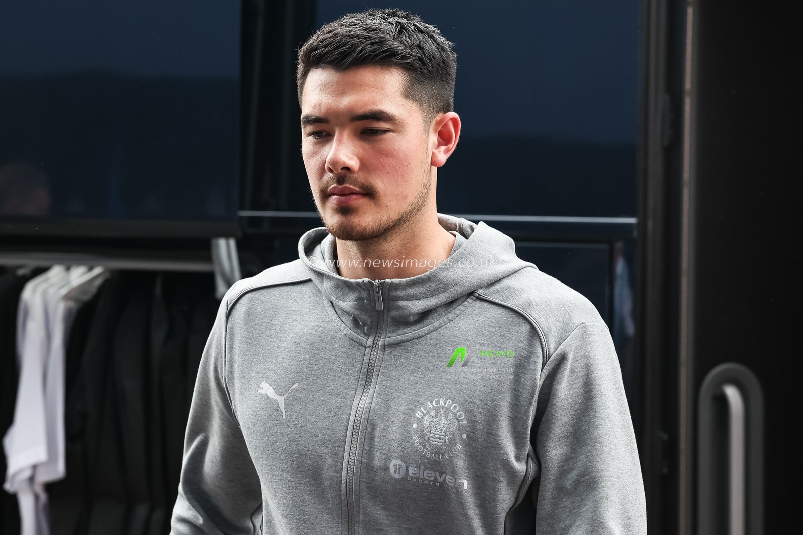 Elkan Baggott of Blackpool arrives during the Sky Bet League 1 match Wigan Athletic vs Blackpool at The Brick Community Stadium, Wigan, United Kingdom, 26th April 2025

(Photo by Mark Cosgrove/News Images)