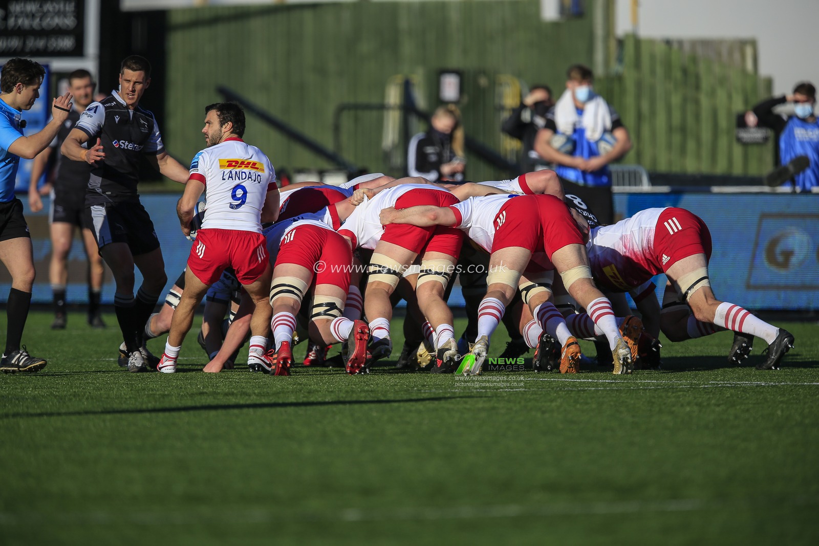 A scrum close to the Falcons try line