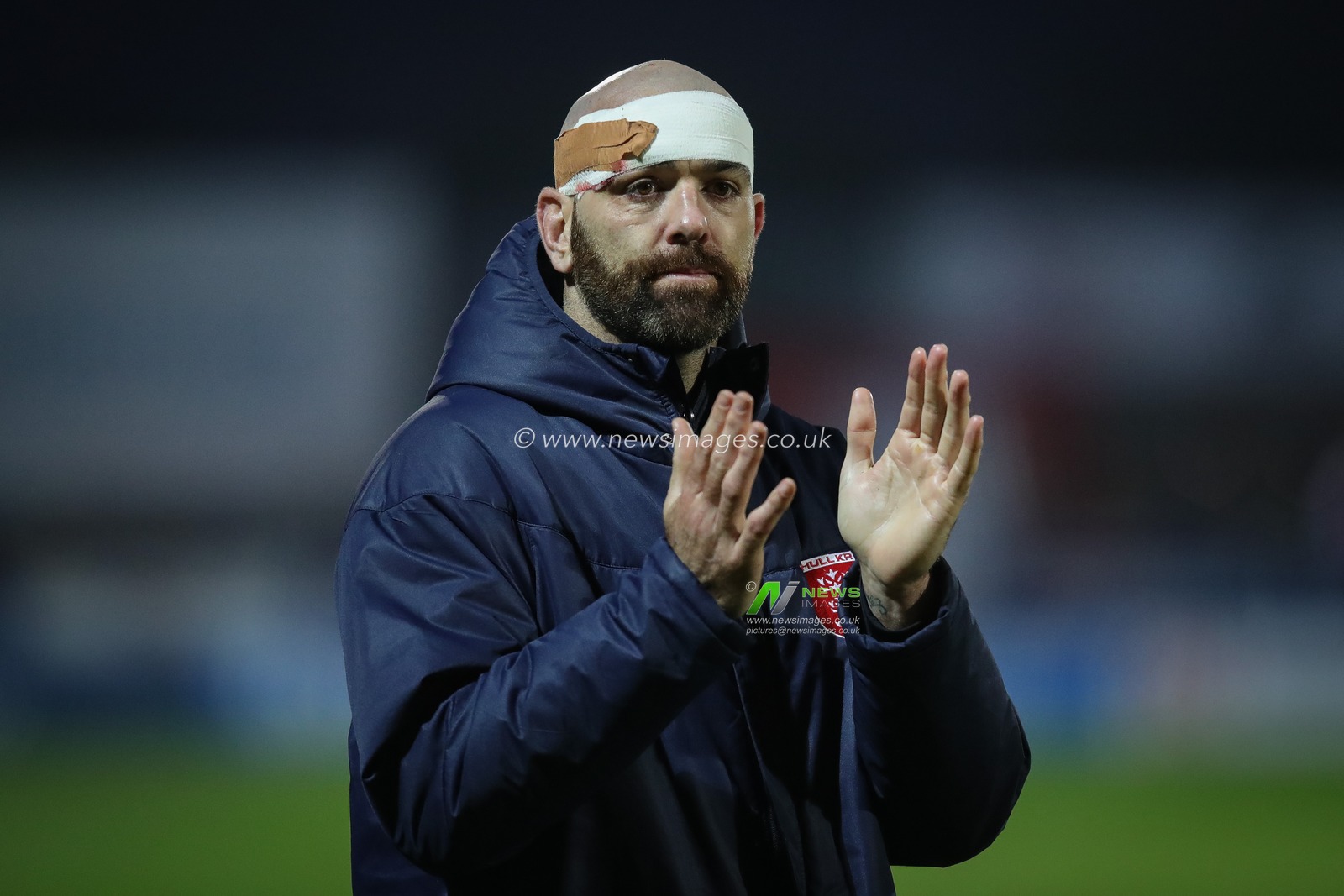 Kane Linnett #12 of Hull KR claps his hands and applauds the supporters at full-time after the Betfred Challenge Cup match Hull KR vs Batley Bulldogs at Sewell Group Craven Park, Kingston upon Hull, United Kingdom, 19th May 2023

(Photo by James Heaton/News Images)