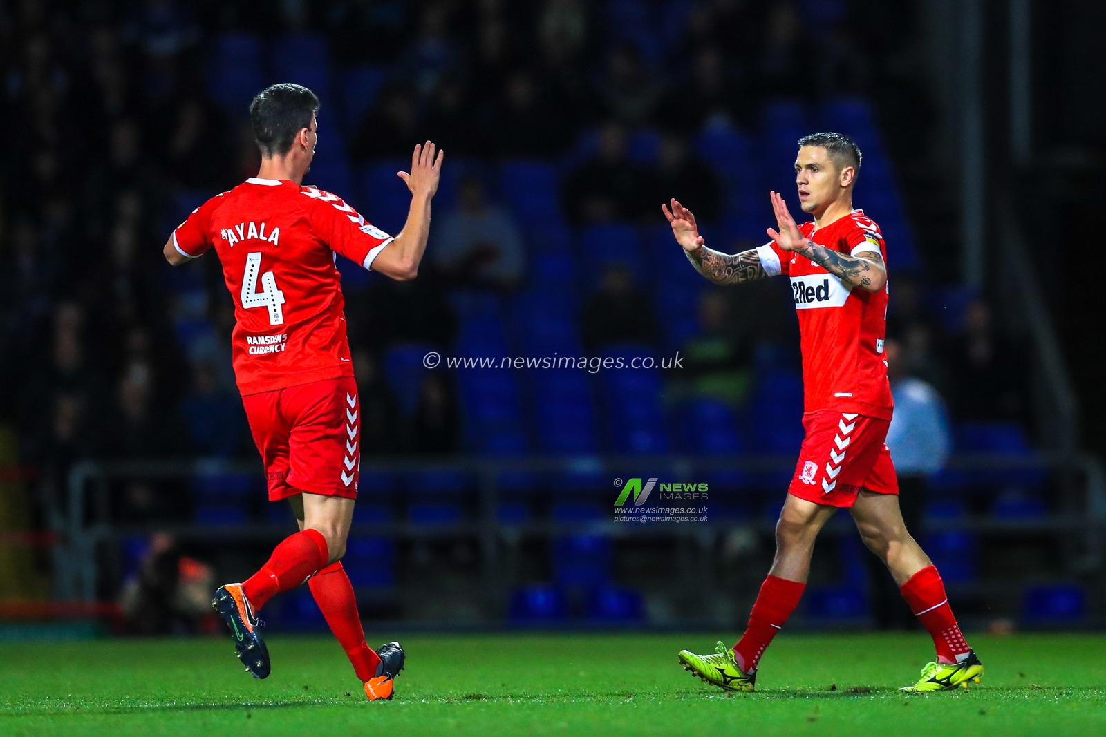 2nd October 2018, Portman Road, Ipswich, England; Sky Bet Championship Ipswich Town v Middlesbrough  ; Muhamed Besic (37) of Middlesbrough celebrates opening the scoring with Daniel Ayala (04) of Middlesbrough 

Credit: Georgie Kerr/News Images,

English Football League images are subject to DataCo Licence