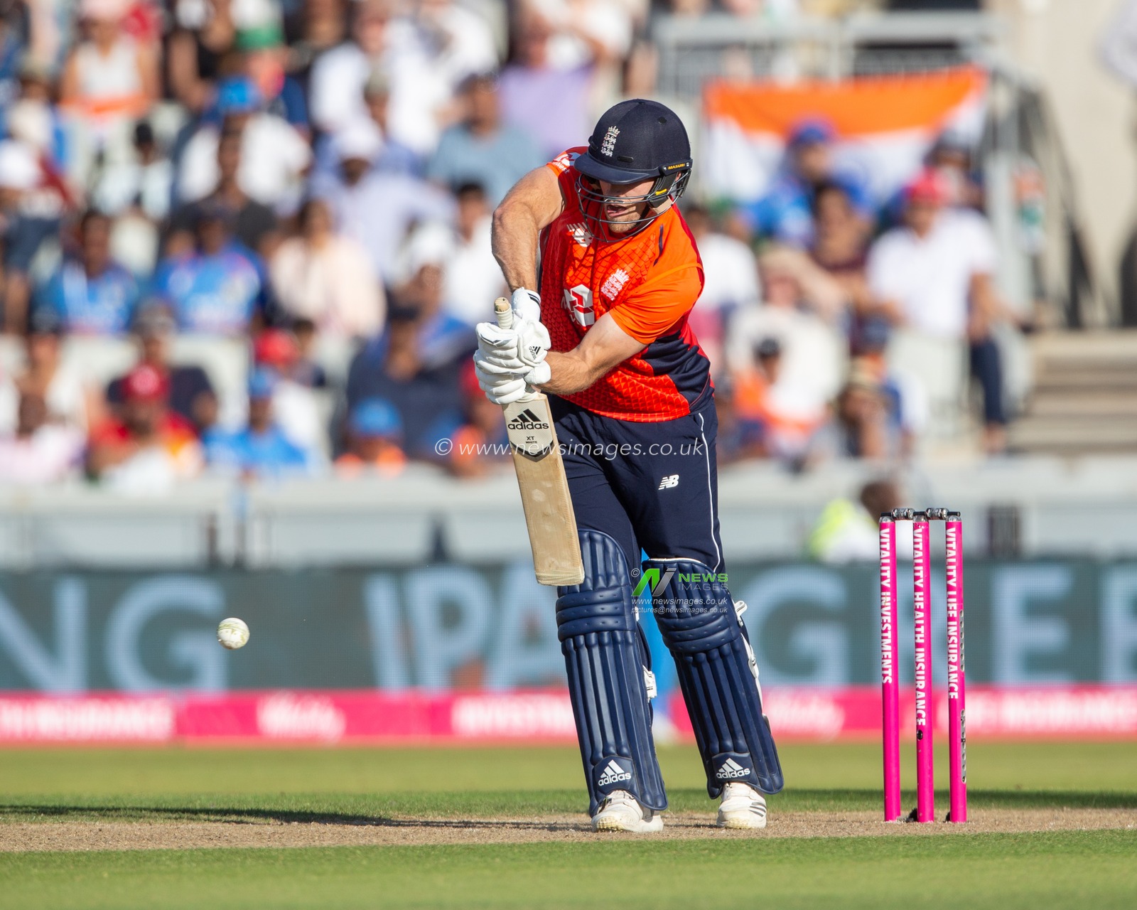 3rd of July 2018 , Emirates Old Trafford, Manchester, England, 1st IT20, Vitality IT20 Series, England v India; David Willey of England hits a four