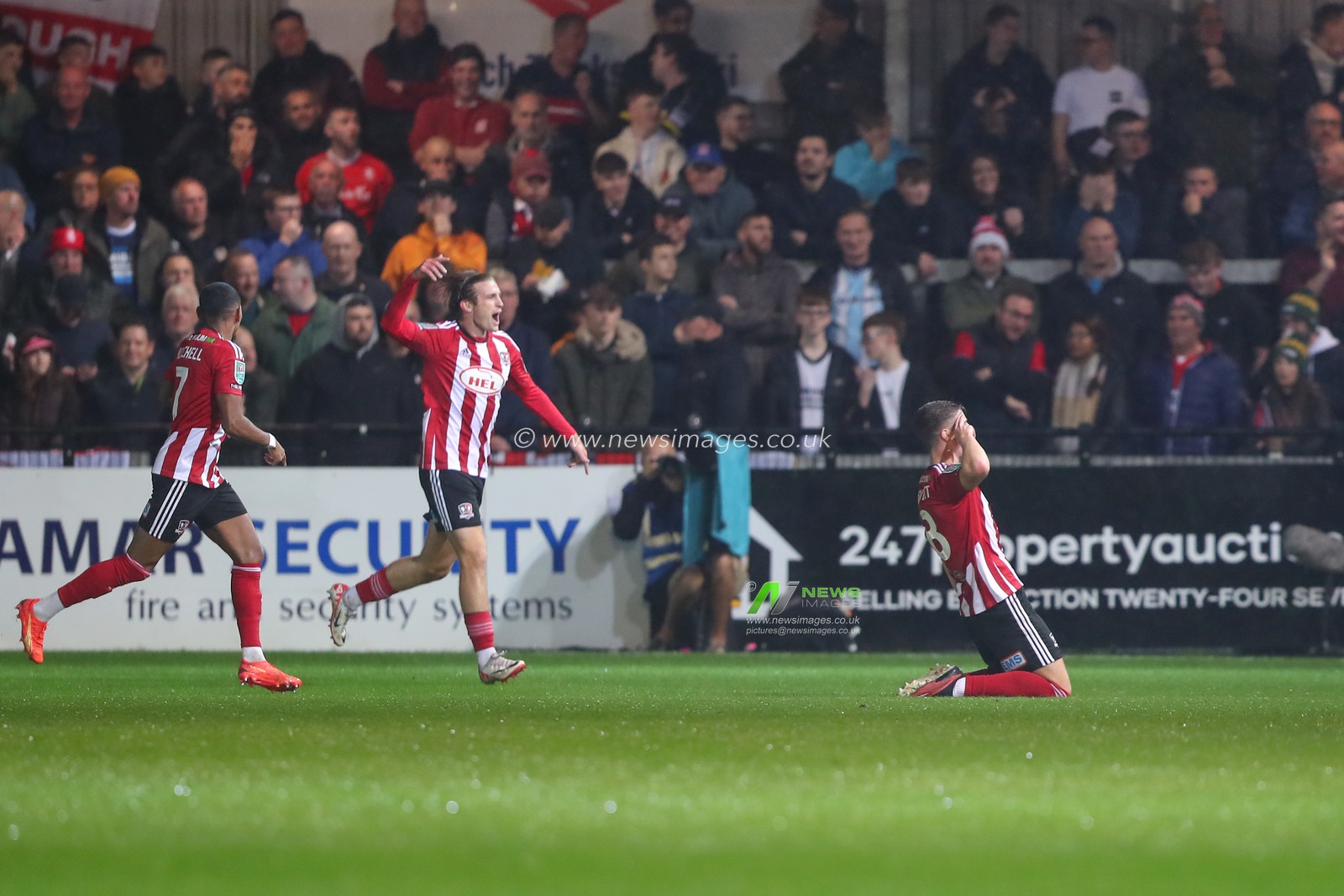 Ryan Trevitt #8 of Exeter City celebrates his goal to make it 1-0 during the Carabao Cup match Exeter City vs Middlesbrough at St James' Park, Exeter, United Kingdom, 31st October 2023

(Photo by Gareth Evans/News Images)