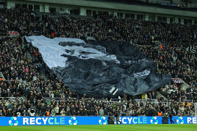 A Eddie Howe manager of Newcastle United flag places over the fans during the UEFA Champions League Knockout Round Play-offs Newcastle Untied vs Qarabag at St. James's Park, Newcastle, United Kingdom on 24 February 2026

(Photo by Mark Cosgrove/News Images)