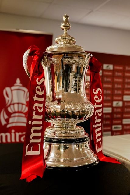 The Football Association Challenge Cup trophy with its travelling base during the pre-match press conference for the FA Cup Fifth round match Mansfield v Arsenal to be played at One Call Stadium, Mansfield, United Kingdom on 07 March 2026

(Photo by Maynard Manyowa/News Images)