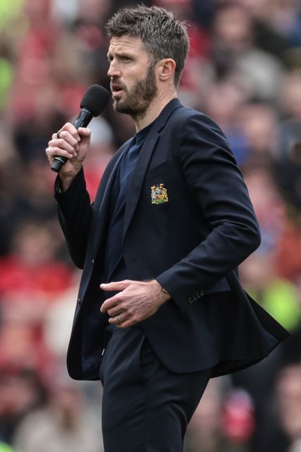 Michael Carrick manager of Manchester United addresses Old Trafford after the final home game of the season during the Premier League match Manchester United vs Nottingham Forest at Old Trafford, Manchester, United Kingdom on 17 May 2026

(Photo by Mark Cosgrove/News Images)