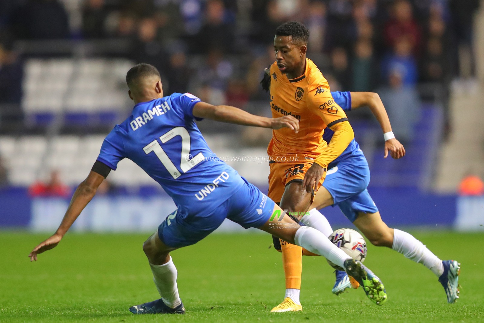 Jason Eyenga-Lokilo #22 of Hull City passes the ball during the Sky Bet Championship match Birmingham City vs Hull City at St Andrews, Birmingham, United Kingdom, 25th October 2023

(Photo by Gareth Evans/News Images)