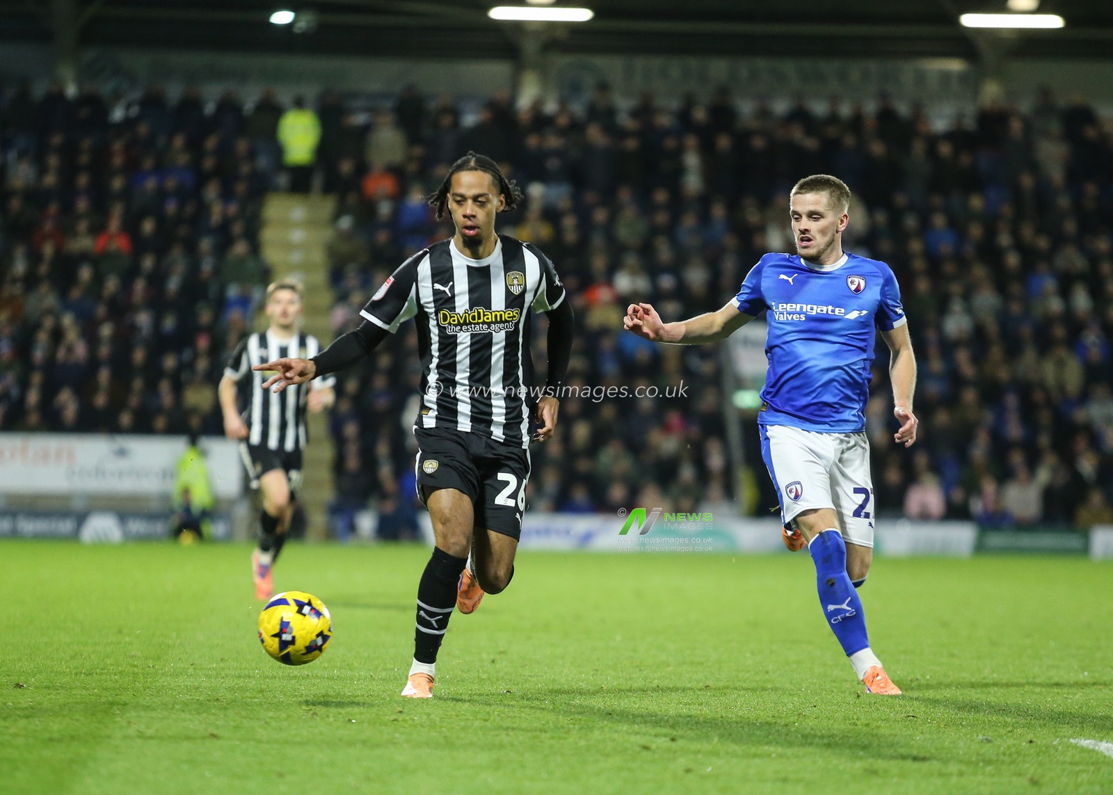 Tyrese Hall of Notts County in action during the Sky Bet League 2 match Chesterfield vs Notts County at SMH Group Stadium, Chesterfield, United Kingdom, 26th December 2025

(Photo by Richard Bierton/News Images)

*** GER AUT SUI OUT ***