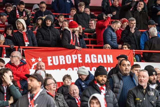 Nottingham Forest ‘Europe Again’ flag during the Premier League match Nottingham Forest vs Fulham at City Ground, Nottingham, United Kingdom on 15 March 2026

(Photo by Alfie Cosgrove/News Images)