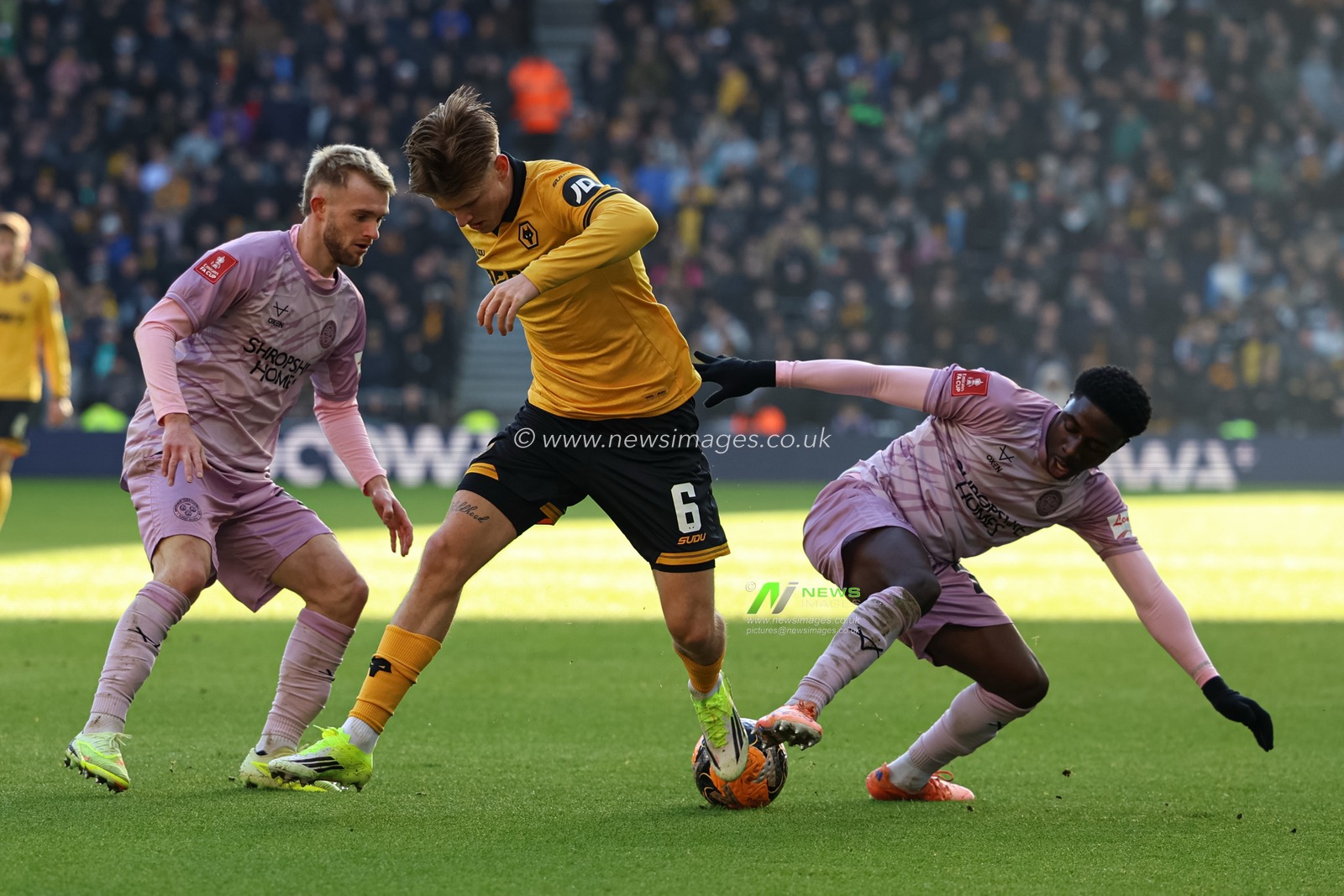 David Moller Wolfe of Wolverhampton Wanderers with the ball during the Emirates FA Cup Third Round match Wolverhampton Wanderers vs Shrewsbury Town at Molineux, Wolverhampton, United Kingdom, 10th January 2026

(Photo by Euan Manning/News Images)