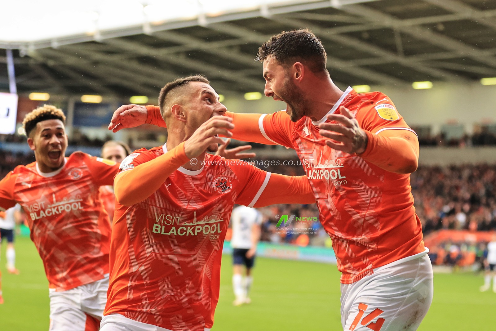 Gary Madine #14 of Blackpool celebrates his goal to make it 2-0