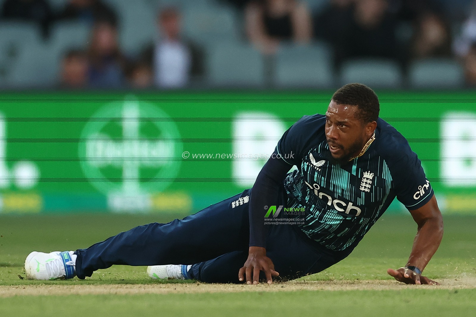 Chris Jordan of England stumbles during the Dettol ODI Series match Australia vs England at Adelaide Oval, Adelaide, Australia, 17th November 2022

(Photo by Patrick Hoelscher/News Images)