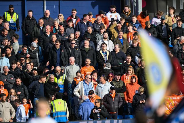 Blackpool fans during the Sky Bet League 1 match Stockport County vs Blackpool at Edgeley Park Stadium, Stockport, United Kingdom, 1st March 2025

(Photo by Craig Thomas/News Images)