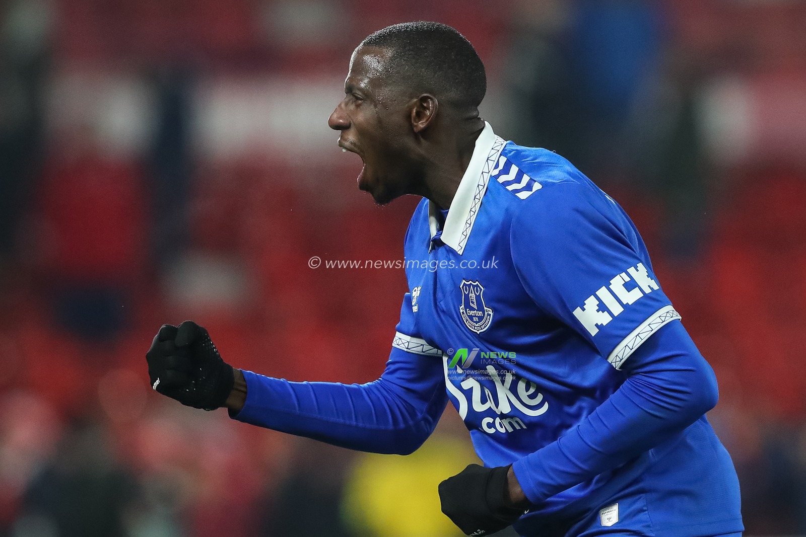 Abdoulaye DoucourÃ© #16 of Everton celebrates a huge three points with the traveling fans during the Premier League match Nottingham Forest vs Everton at City Ground, Nottingham, United Kingdom, 2nd December 2023

(Photo by Gareth Evans/News Images)