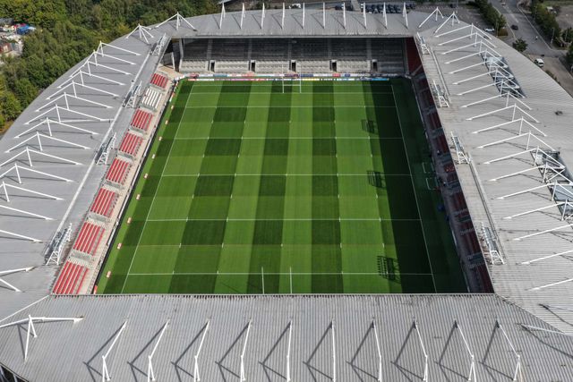 A general view of The Totally Wicked Stadium from the air during the Betfred Super League Round 25 match St Helens vs Wigan Warriors at Totally Wicked Stadium, St Helens, United Kingdom, 5th September 2025

(Photo by Mark Cosgrove/News Images)