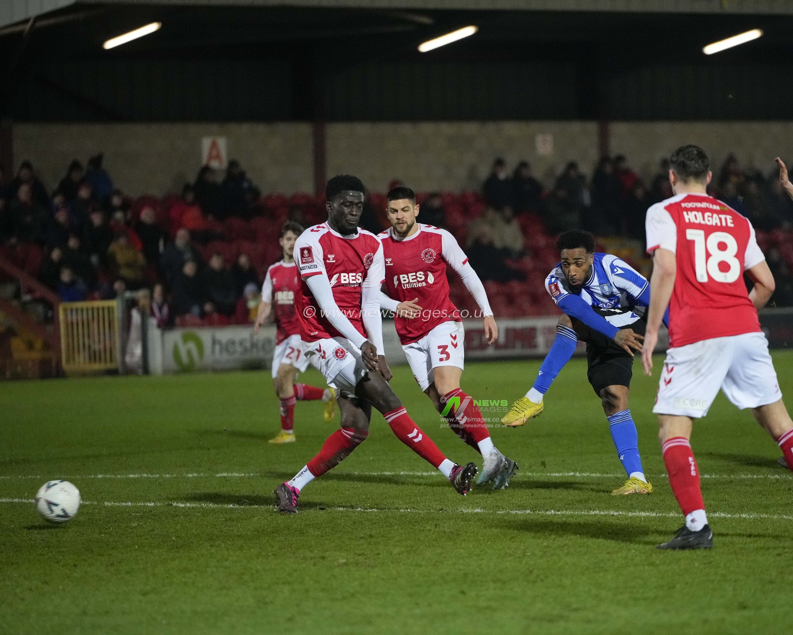 George Byers #14 of Sheffield Wednesday appeals to the referee during the Emirates FA Cup Fourth Round Reply match Fleetwood Town vs Sheffield Wednesday at Highbury Stadium, Fleetwood, United Kingdom, 7th February 2023

(Photo by Steve Flynn/News Images)