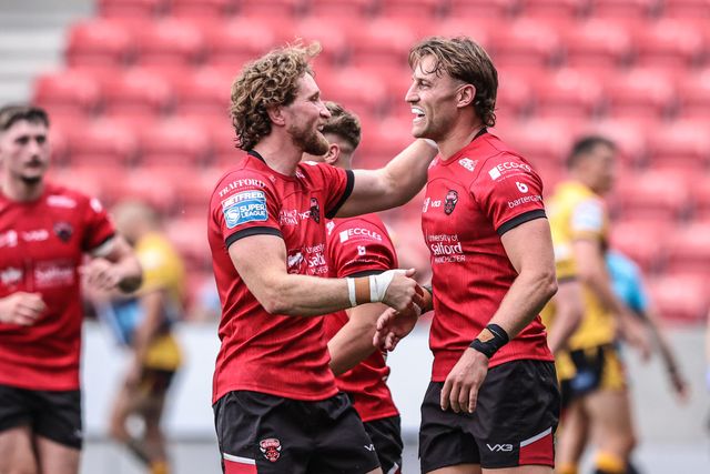 Chris Hankinson of Salford Red Devils celebrates his try during the Betfred Super League Round 18 match Salford Red Devils vs Castleford Tigers at Salford Community Stadium, Eccles, United Kingdom, 13th July 2025

(Photo by Alfie Cosgrove/News Images)