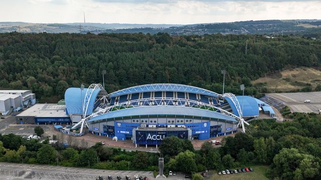 An aerial view of Accu Stadium ahead of the Betfred Super League Round 23 match Huddersfield Giants vs Warrington Wolves at Accu Stadium, Huddersfield, United Kingdom, 24th August 2025

(Photo by Alfie Cosgrove/News Images)