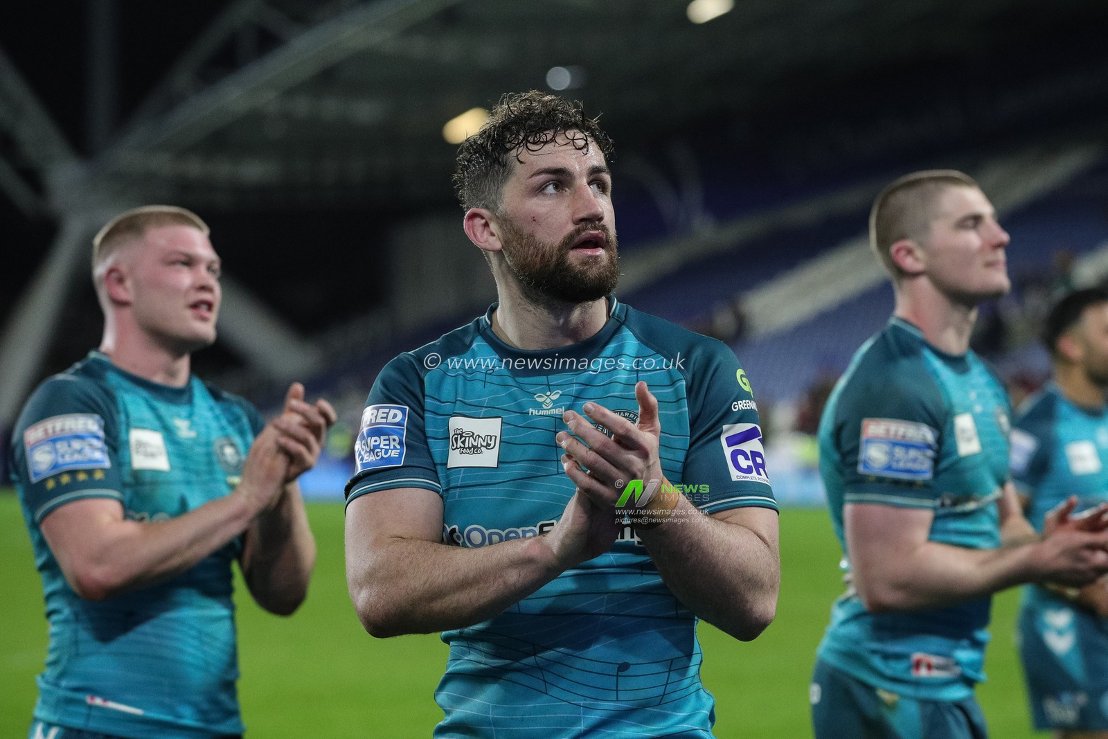 Toby King #3 of Wigan Warriors claps his hands and applauds the supporters at full-time after the Betfred Super League Round 5 match Huddersfield Giants vs Wigan Warriors at John Smith's Stadium, Huddersfield, United Kingdom, 17th March 2023

(Photo by James Heaton/News Images)