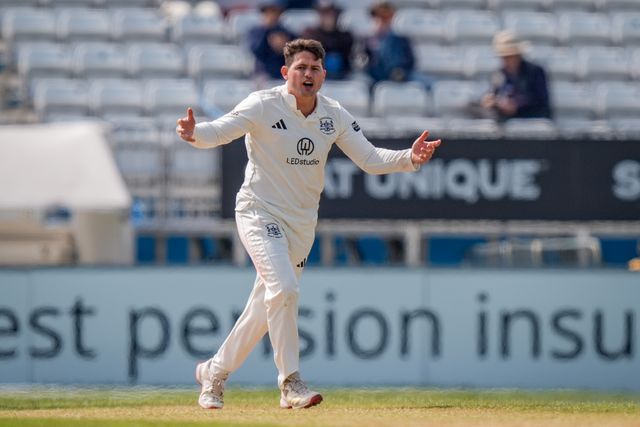 Graeme van Buuren appeals for an LBW during the County Championship Division Two Derbyshire v Gloucestershire at The Central Co-Op County Ground, Derby, United Kingdom on 26 April 2026

(Photo by Maynard Manyowa/News Images)