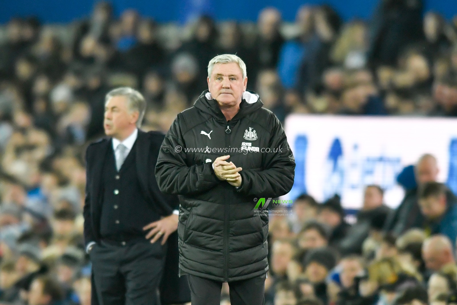21st January 2020, Goodison Park, Liverpool, England; Premier League, Everton v Newcastle United : Newcastle United Head Coach, Steve Bruce rubs his hands together