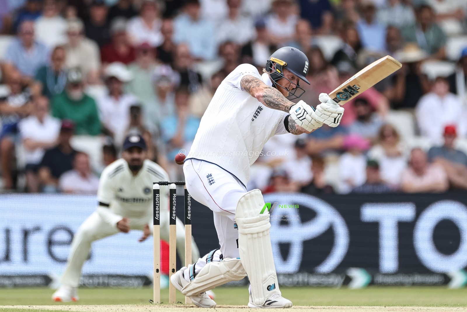 A swing and a miss from England captain Ben Stokes during the 1st Rothesay Test Match, Day 3 England vs India at Headingley Cricket Ground, Leeds, United Kingdom, 22nd June 2025

(Photo by Mark Cosgrove/News Images)