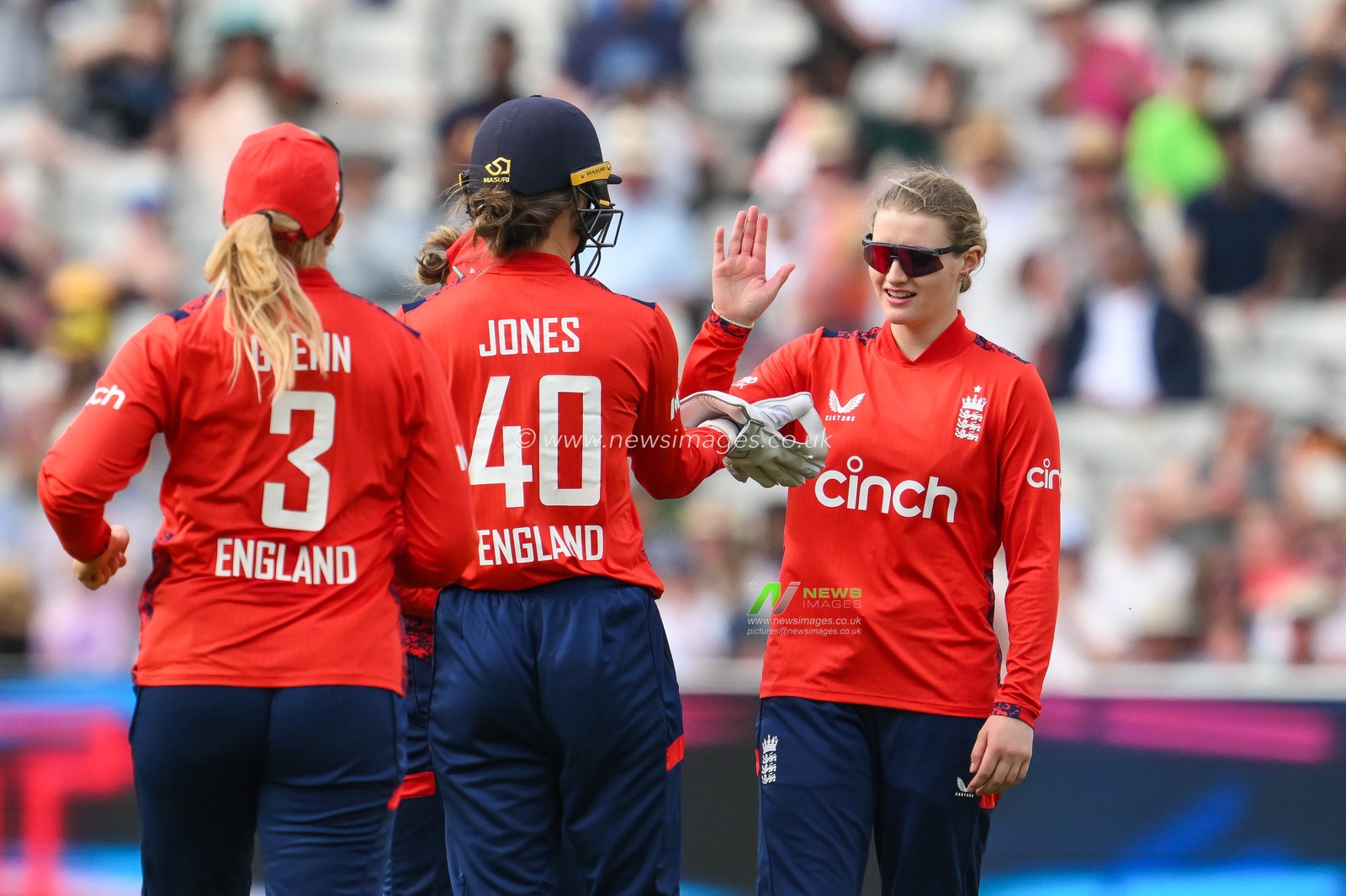 Charlie Dean of England celebteas taking the wicket of Sadaf Shamas of Pakistan during the First T20 International match England women vs Pakistan women at Edgbaston, Birmingham, United Kingdom, 11th May 2024

(Photo by Craig Thomas/News Images)