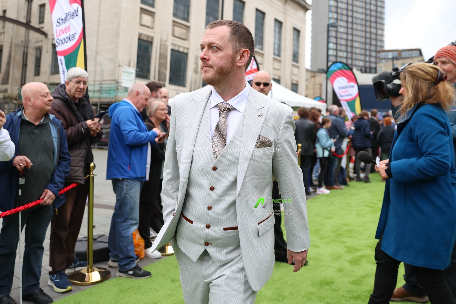 Mark Allen arrives during the 2025 Halo World Snooker Championship press conference at Crucible Theatre, Sheffield, United Kingdom, 18th April 2025

(Photo by Alex Roebuck/News Images)