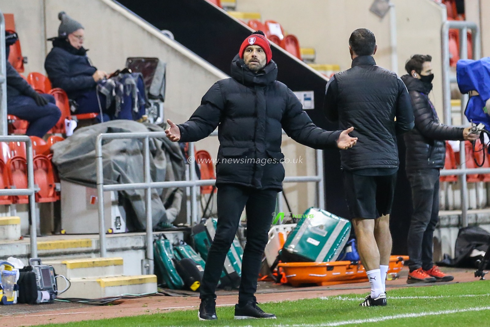 Paul Warne manager of Rotherham United reacts during the game