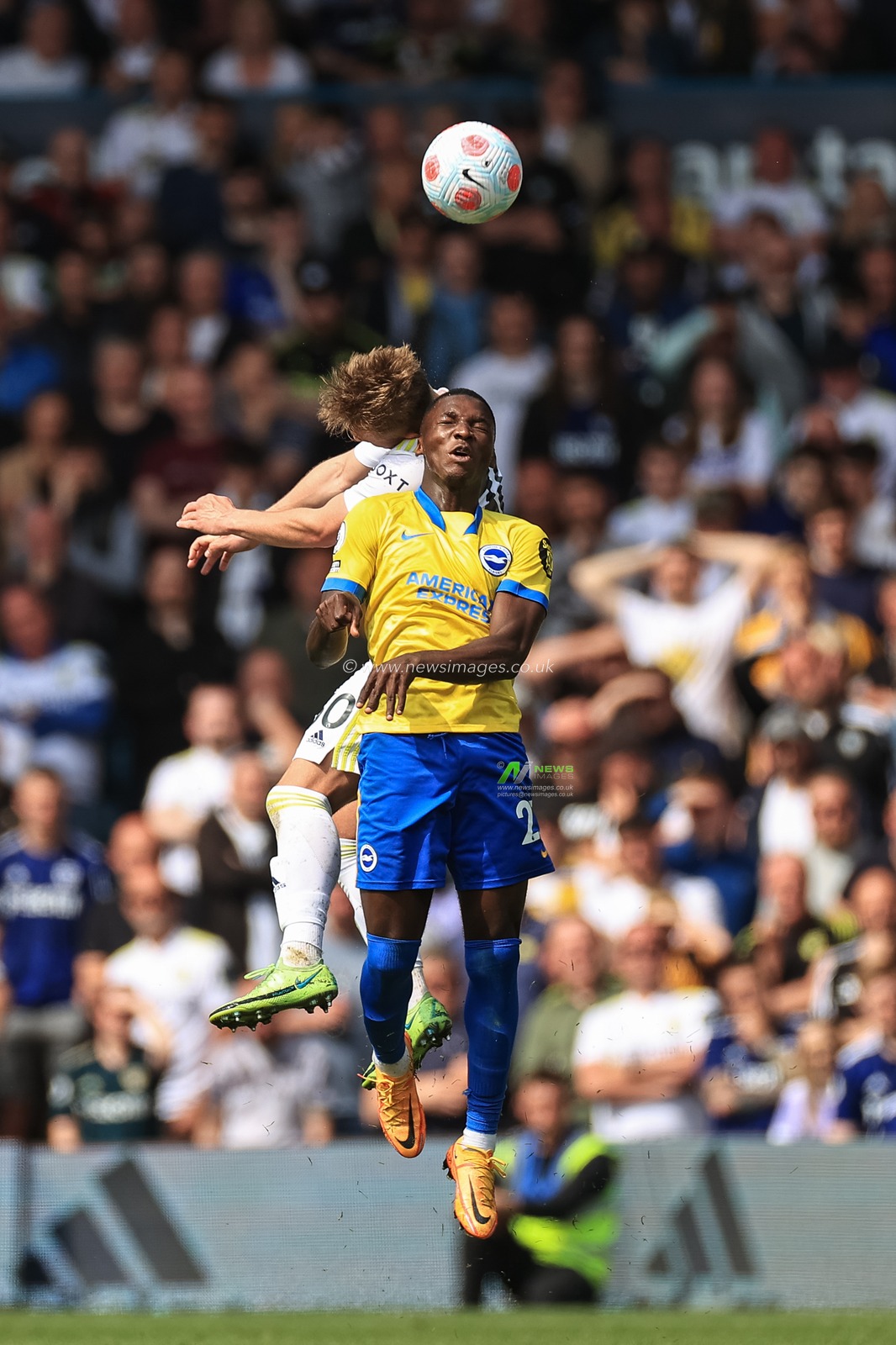 Tariq Lamptey #2 of Brighton & Hove Albion and Joe Gelhardt #30 of Leeds United in action during the game