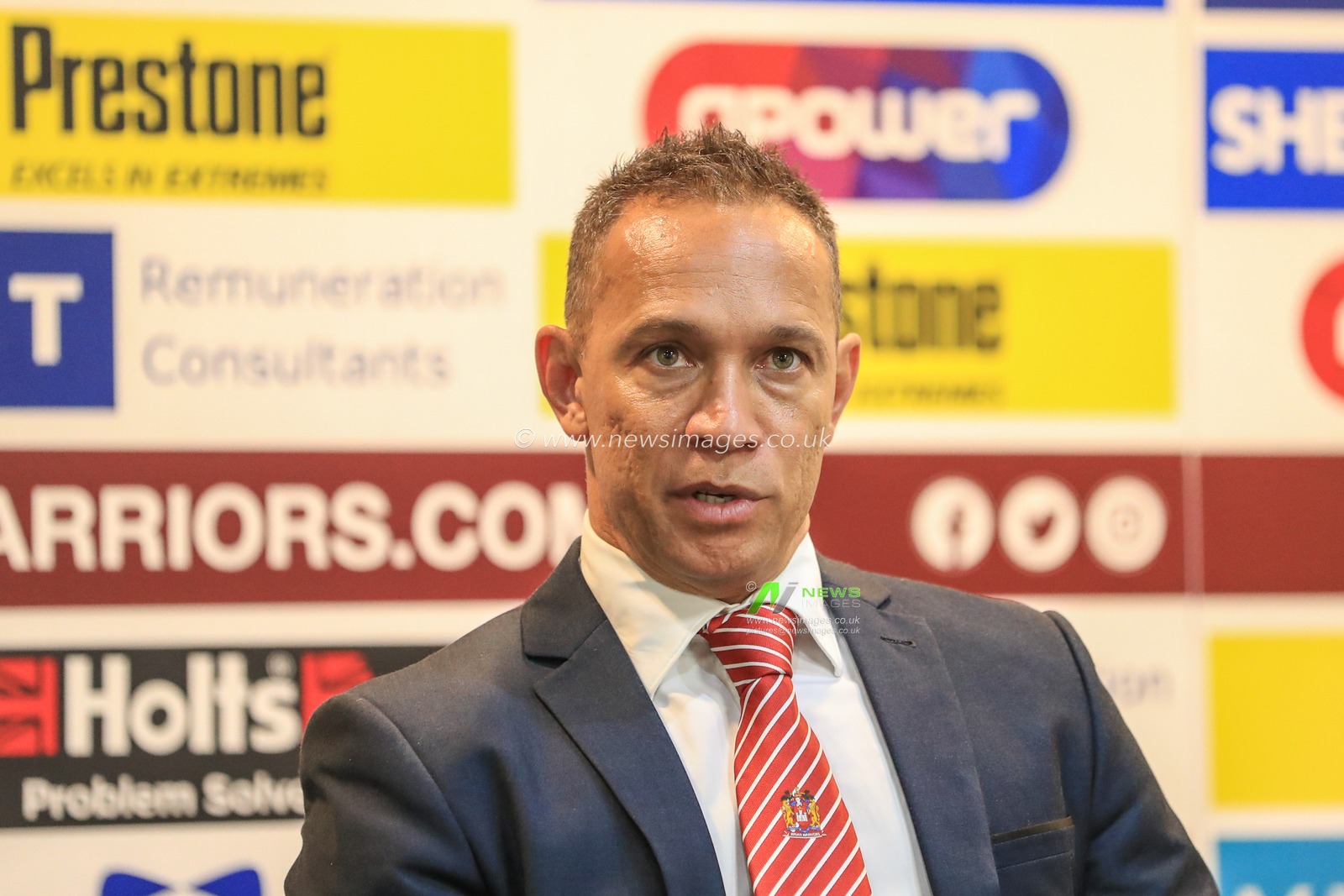 20th September 2019 , DW Stadium, Wigan, England;  Betfred Super League, Round Playoffs, Wigan Warriors vs Salford Red Devils ; Adrian Lam head coach of Wigan Warriors speaks to the press after Wigan win 18-12


Credit: Mark Cosgrove/News Images