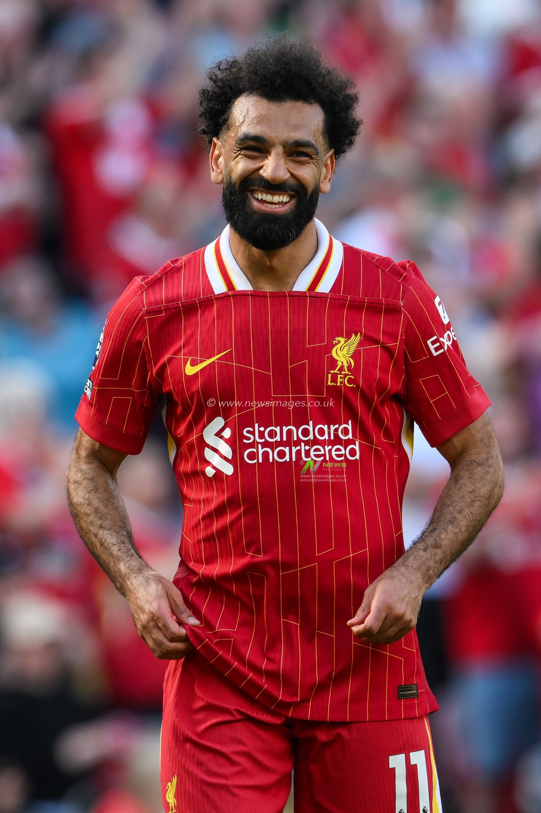 Mohamed Salah of Liverpool is all smiles during the Premier League match Liverpool vs Wolverhampton Wanderers at Anfield, Liverpool, United Kingdom, 19th May 2024

(Photo by Craig Thomas/News Images)