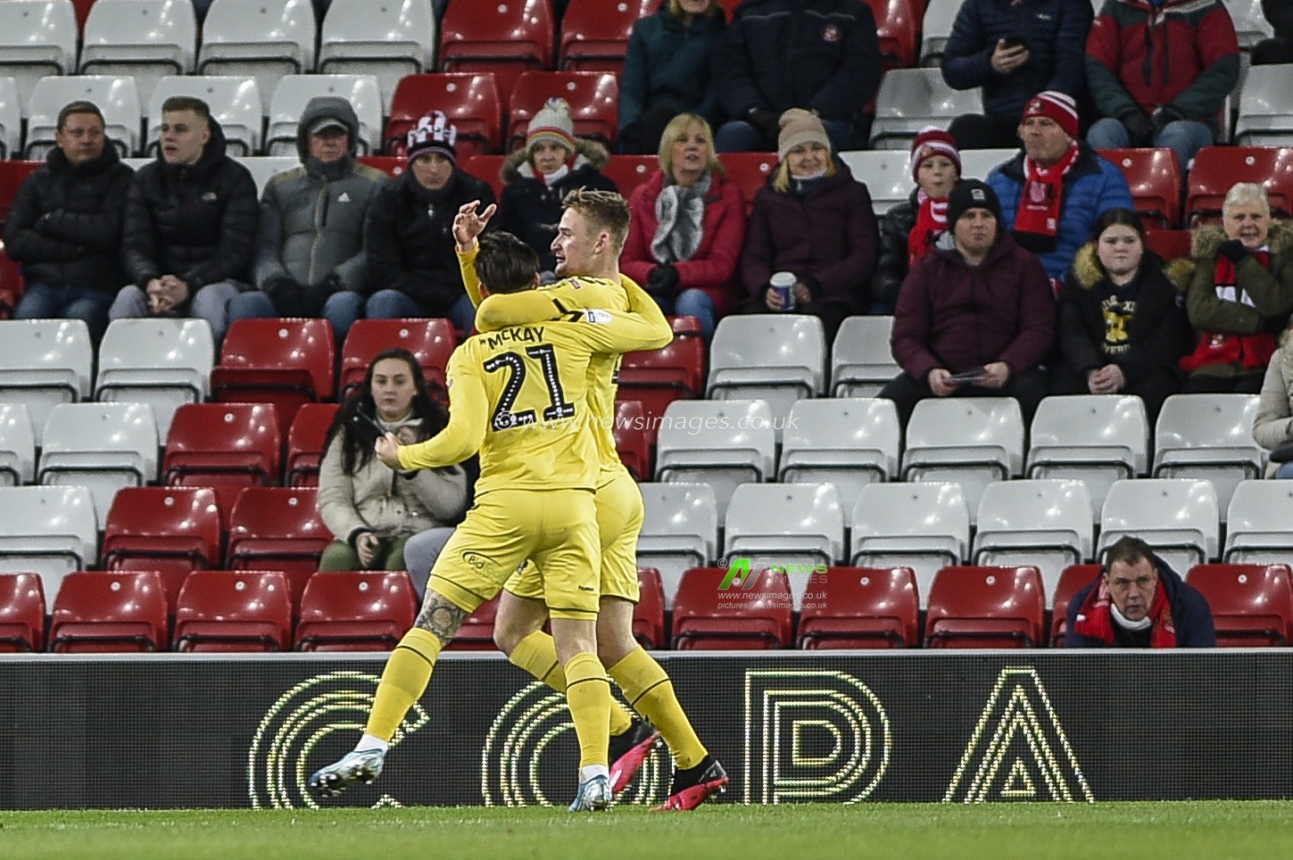 25th February 2020, Stadium Of Light, Sunderland, England; Sky Bet League 1, Sunderland v Fleetwood Town : Barrie McKay (21) of Fleetwood Town celebrates his goal to make it 1-0