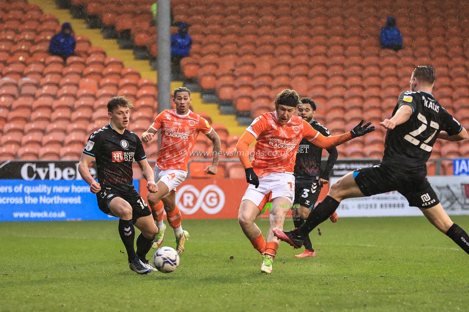 Josh Bowler #11 of Blackpool scores to make it 3-0