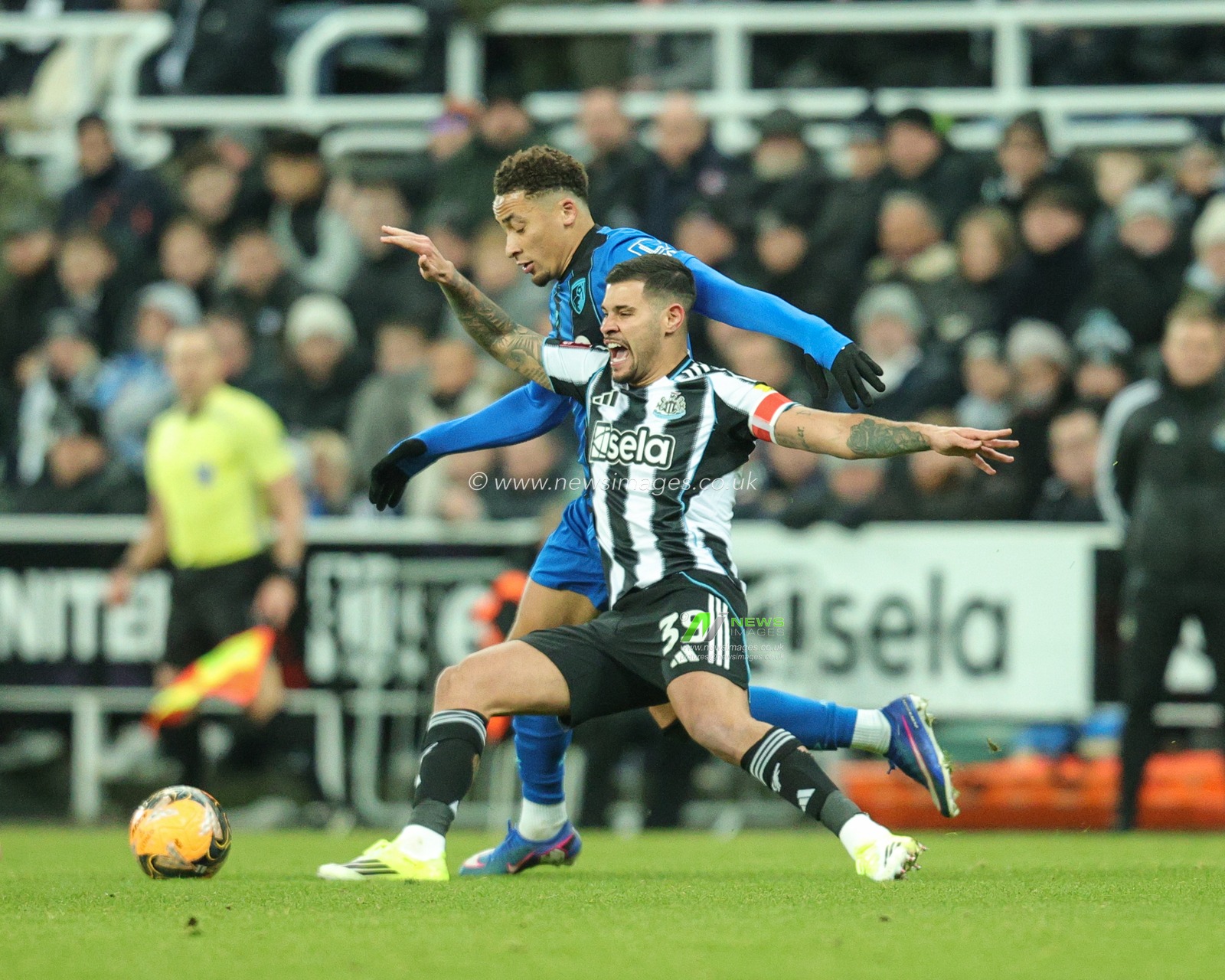 Bruno Guimaraes of Newcastle United is fouled by Marcus Tavernier of Bournemouth during the Emirates FA Cup Third Round match Newcastle United vs Bournemouth at St. James's Park, Newcastle, United Kingdom, 10th January 2026

(Photo by Richard Bierton/News Images)