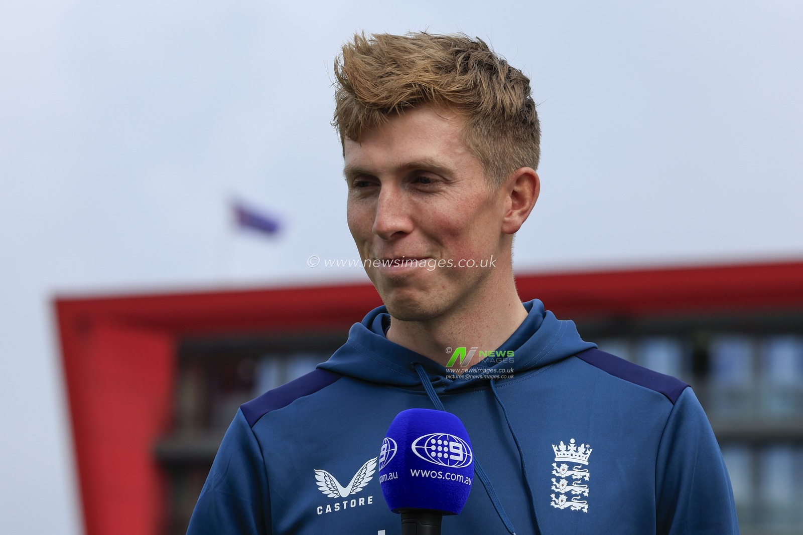 Zac Crawley of England being interviewed by Australian TV ahead of the LV= Insurance Ashes Fourth Test Series Day Three Test Series match England vs Australia at Old Trafford, Manchester, United Kingdom, 21st July 2023

(Photo by Conor Molloy/News Images)