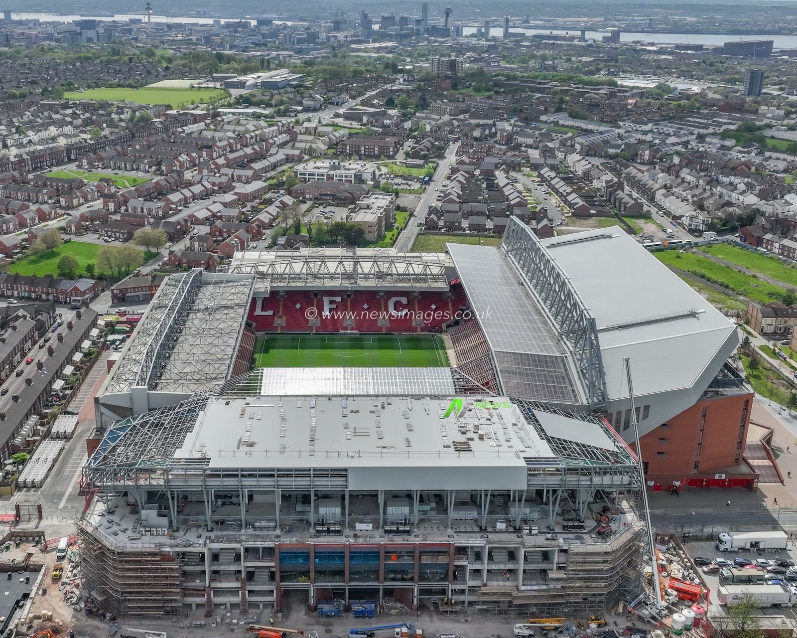 Construction work is well underway on the Anfield Road end of Anfield ahead of the Premier League match Liverpool vs Fulham at Anfield, Liverpool, United Kingdom, 3rd May 2023

(Photo by Mark Cosgrove/News Images)