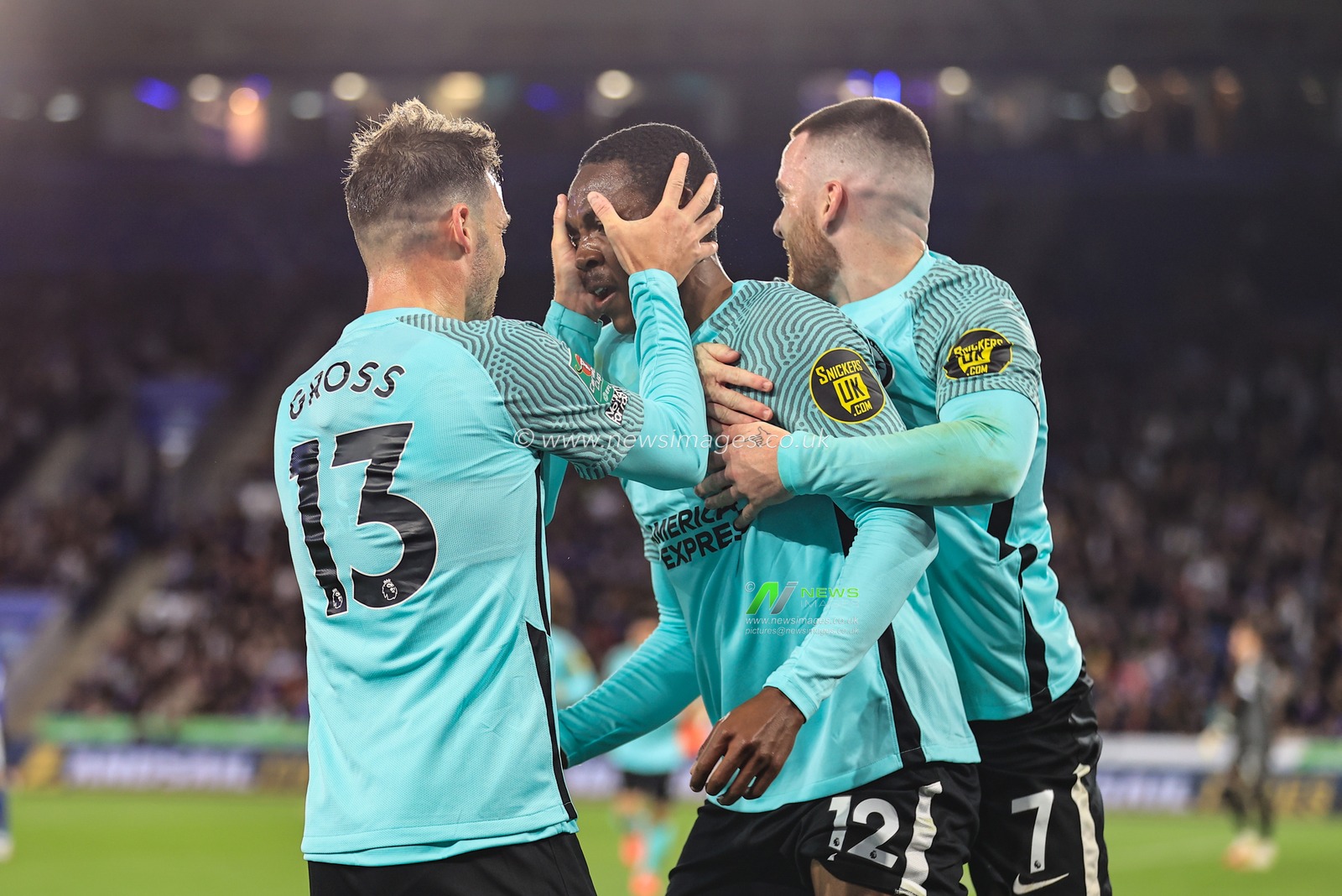 Enock Mwepu #12 of Brighton & Hove Albion celebrates his goal to make it 2-2