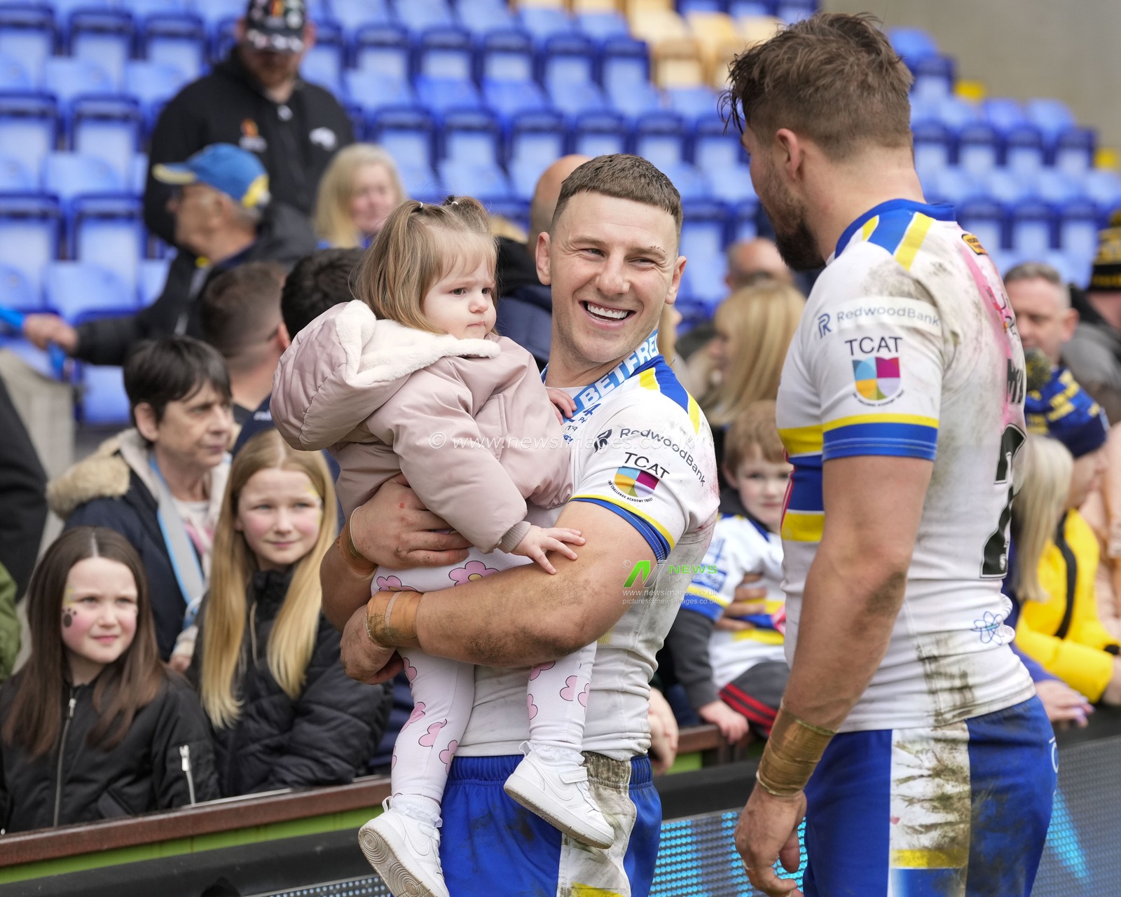George Williams #6 of Warrington Wolves and Greg Minikin #21 of Warrington Wolves after the Betfred Super League Round 7 match Warrington Wolves vs Hull FC at Halliwell Jones Stadium, Warrington, United Kingdom, 1st April 2023

(Photo by Steve Flynn/News Images)