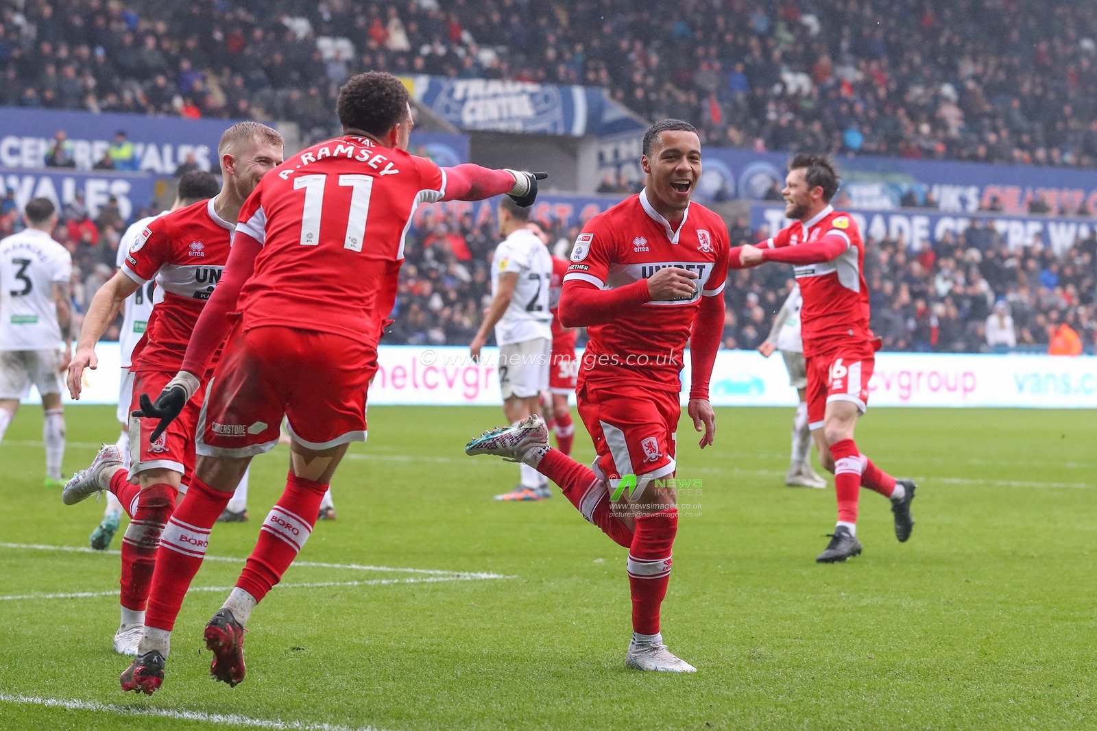 Cameron Archer #10 of Middlesbrough celebrates his goal to make it 1-2 during the Sky Bet Championship match Swansea City vs Middlesbrough at Swansea.com Stadium, Swansea, United Kingdom, 11th March 2023

(Photo by Gareth Evans/News Images)
