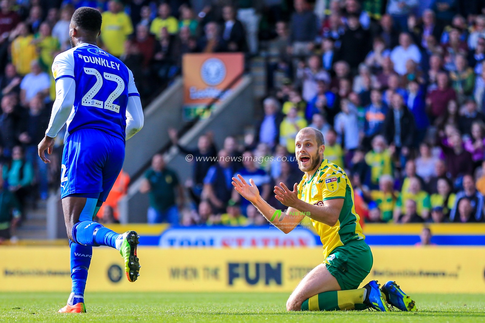 29th September 2018, Carrow Road, Norfolk, England; Sky Bet Championship, Norwich City v Wigan Athletic ; Teemu Pukki (22) of Norwich City of Norwich City appeals to the referee after being brought down.


Credit:   Georgie Kerr/News Images

English Football League images are subject to DataCo Licence