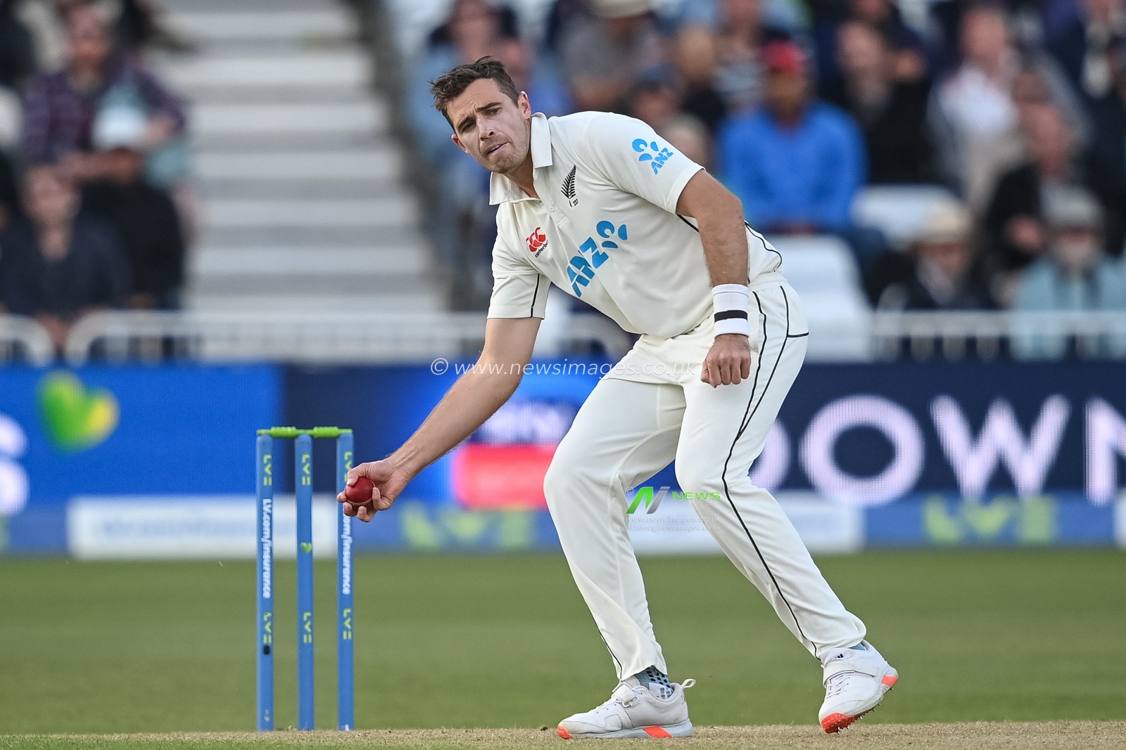 Tim Southee of New Zealand fields the ball during day 2 of the 2nd Test between the New Zealand Blackcaps and England at Trent Bridge Cricket Ground, Nottingham, England on Saturday 11 June 2022.
New Zealand tour of England 2022.
 Â© Craig Thomas / www.photosport.nz