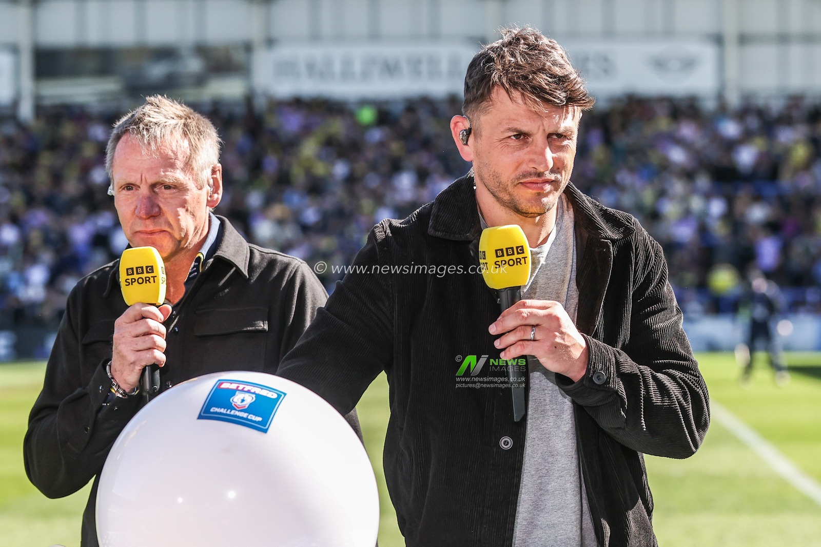 The Semi Final draw at half time during the Betfred Challenge Cup Quarter Final match Warrington Wolves vs St Helens at Halliwell Jones Stadium, Warrington, United Kingdom, 6th April 2025

(Photo by Alfie Cosgrove/News Images)