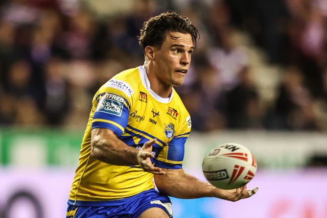 Brodie Croft of Leeds Rhinos in action during the Betfred Super League round 27 match Wigan Warriors vs Leeds Rhinos at The Brick Community Stadium, Wigan, United Kingdom, 19th September 2025

(Photo by Alfie Cosgrove/News Images)