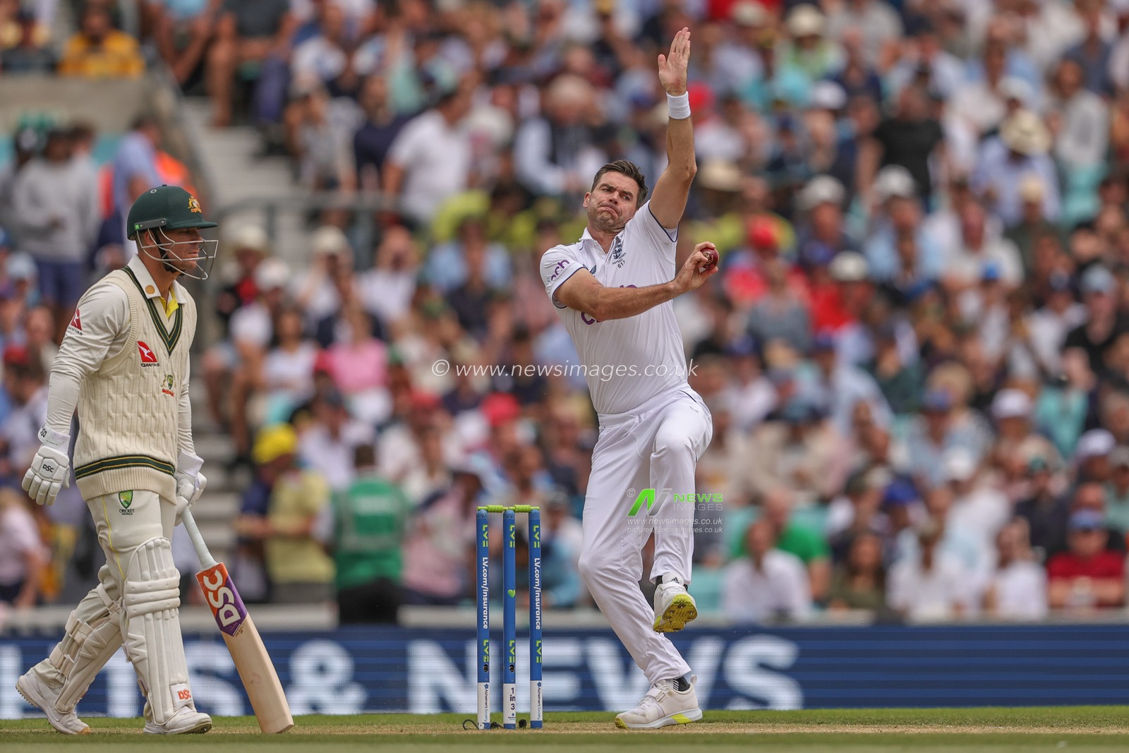 James Anderson of England delivers the ball during the LV= Insurance Ashes Fifth Test Series Day Four match England vs Australia at The Kia Oval, London, United Kingdom, 30th July 2023

(Photo by Mark Cosgrove/News Images)