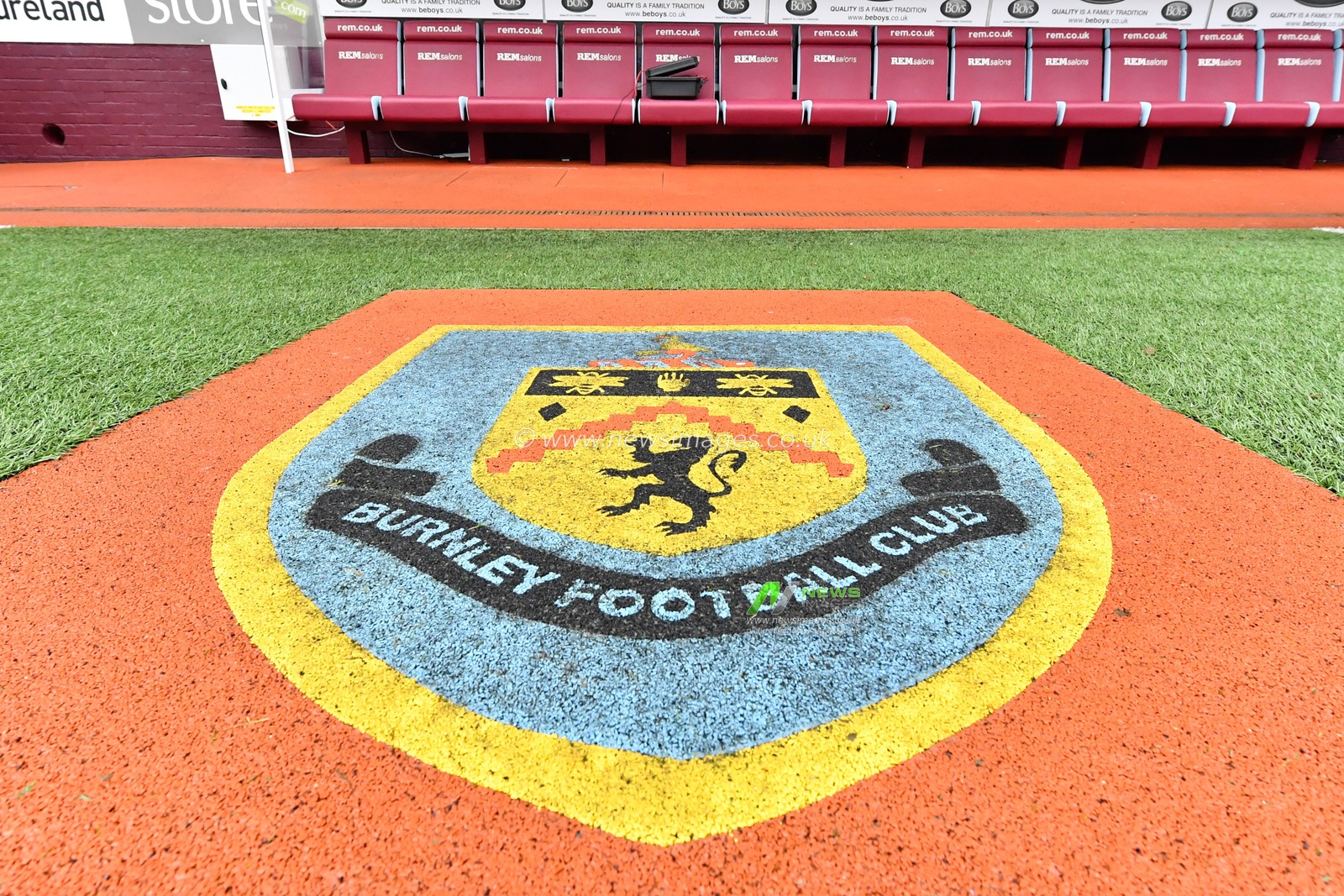 2nd February 2020, Turf Moor, Burnley, England; Premier League, Burnley v Arsenal : The Burnley crest in the technical area