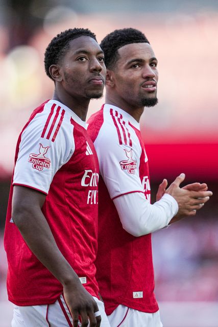 Myles Lewis-Skelly of Arsenal and Ethan Nwaneri of Arsenal during the Pre-season friendly match Arsenal vs Athletic Bilbao at Emirates Stadium, London, United Kingdom, 9th August 2025

(Photo by Harvey Murphy/News Images)