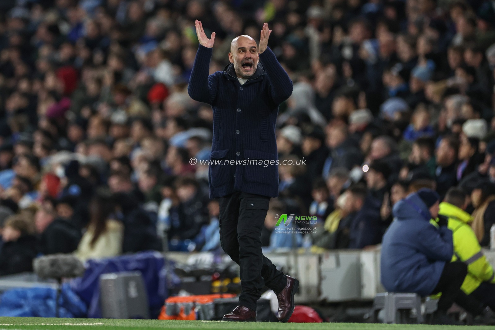 Pep Guardiola manager of Manchester City reacts during the UEFA Champions League Matchday 8 of 8 Manchester City vs Club Brugge at Etihad Stadium, Manchester, United Kingdom, 29th January 2025

(Photo by Mark Cosgrove/News Images)
