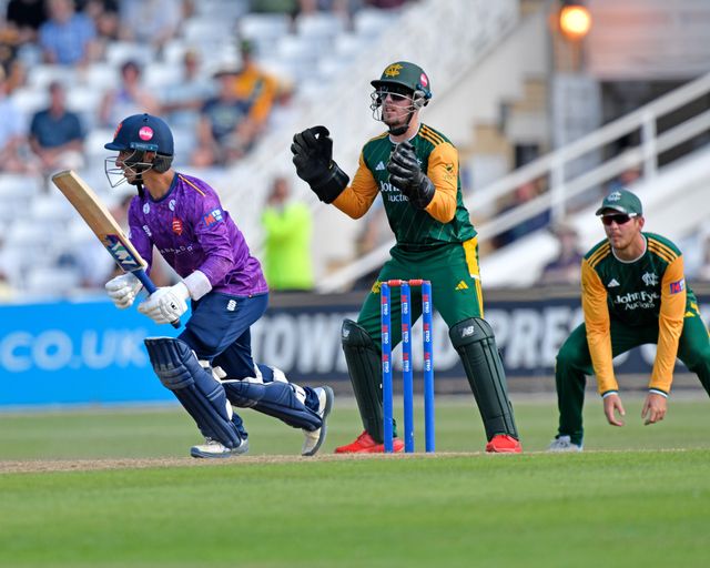 Robin DAS of Essex CCC batting with Tom MOORES of Nottingham Outlaws wicket keeping uring the Royal London One-day Cup match Nottinghamshire vs Essex at Trent Bridge, Nottingham, United Kingdom, 11th August 2024

(Photo by Mark Dunn/News Images)