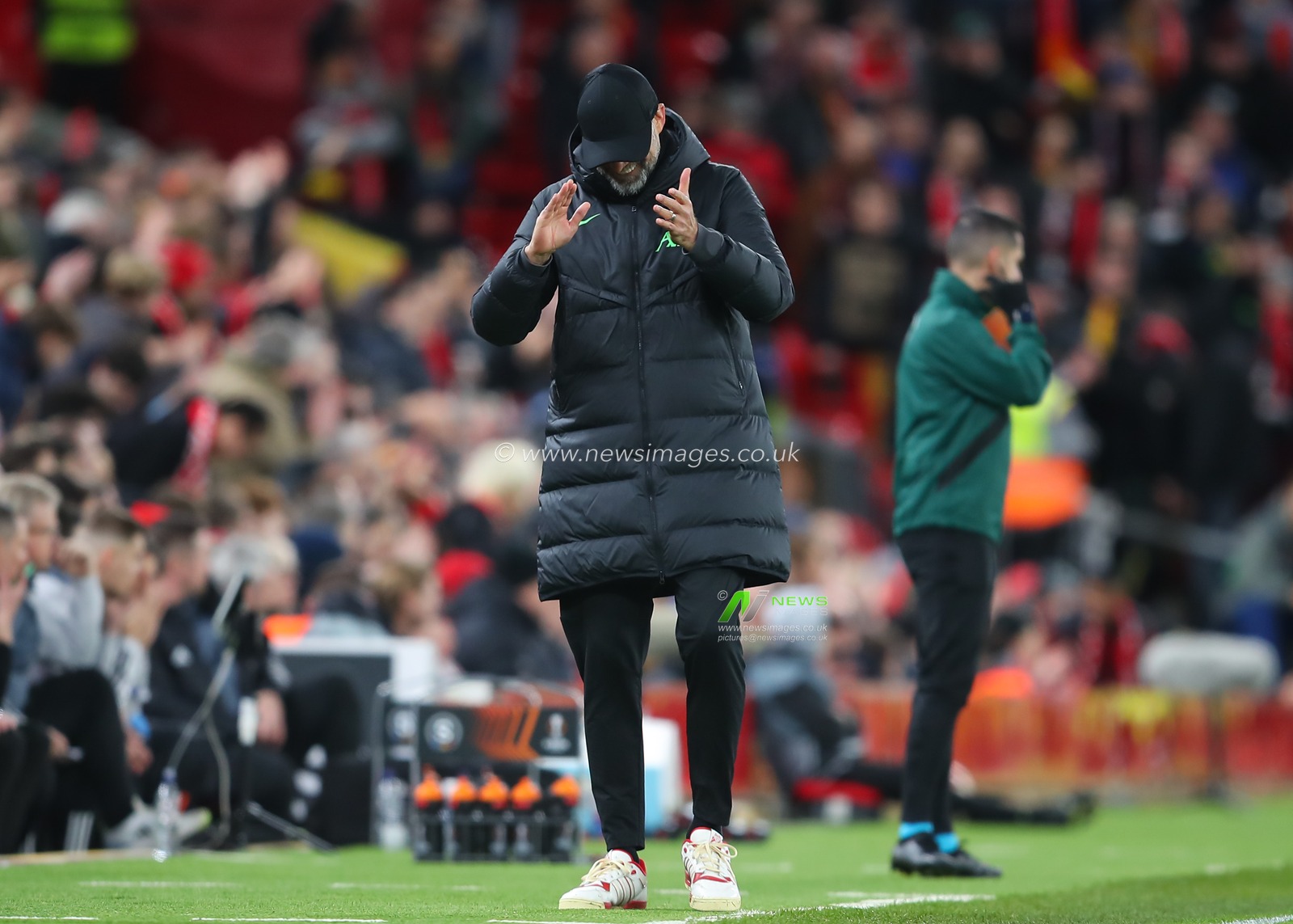 JÃ¼rgen Klopp manger of Liverpool reacts, during the UEFA Europa League match Liverpool vs Sparta Prague at Anfield, Liverpool, United Kingdom, 14th March 2024

(Photo by Gareth Evans/News Images)